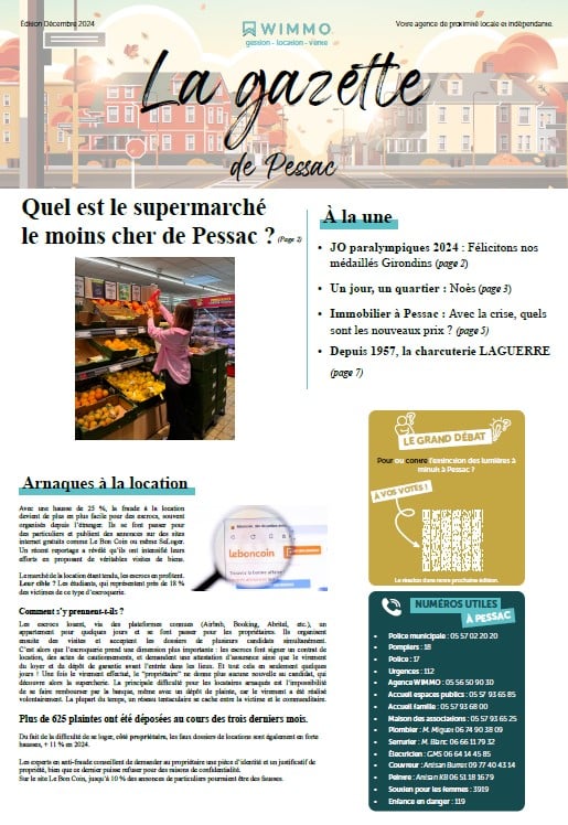 Une de la Gazette de Pessac de décembre 2024